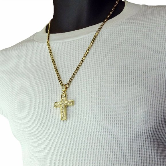 Mens Cross Necklace 14k Gold 24
